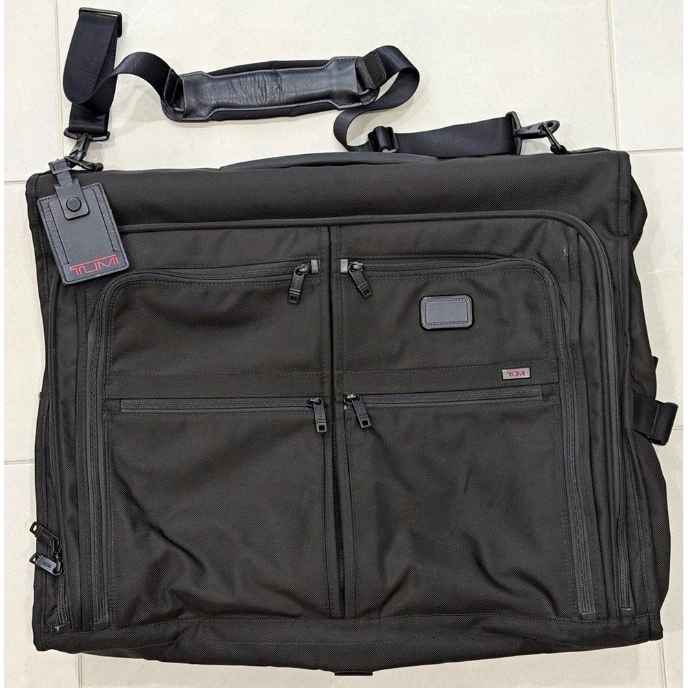 TUMI Black Garment Bag Alpha II Bifold Travel Shoulder Strap, Ballistic Nylon